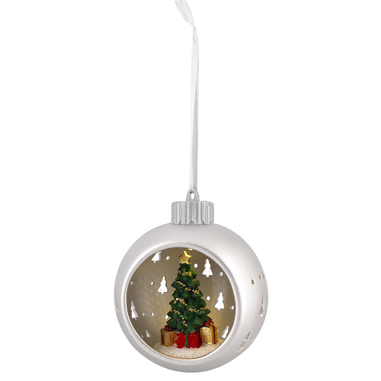 SFERA ARGENTO CON LED E SOGGETTO NATALIZIO
